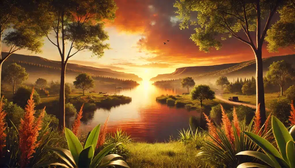A wide-angle, photo-realistic, cinematic image with summer vibes, depicting a peaceful Texas landscape that symbolizes the emotional journey of couples choosing to separate before divorce. The scene includes a serene lake at sunset, with calm waters reflecting the warm colors of the sky, representing the pause and reflection before making a life-altering decision. Lush greenery and distant hills add to the tranquility, subtly evoking the reasons for separation and the quiet moments of clarity before a divorce. The atmosphere is warm and reflective, capturing the idea of transition and change. how long to be separated before divorce in Texas