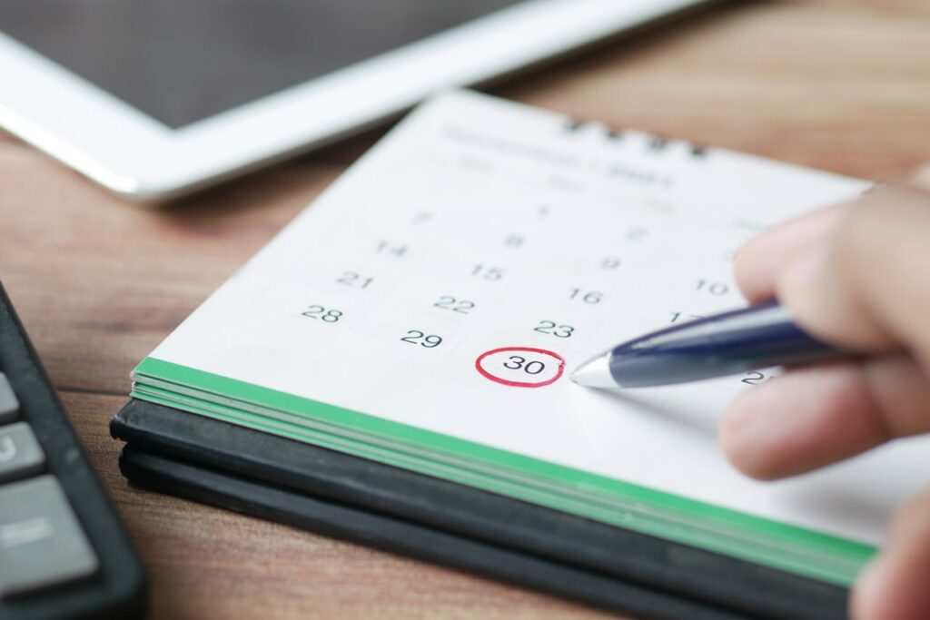 calendar with the number 30 encircled
