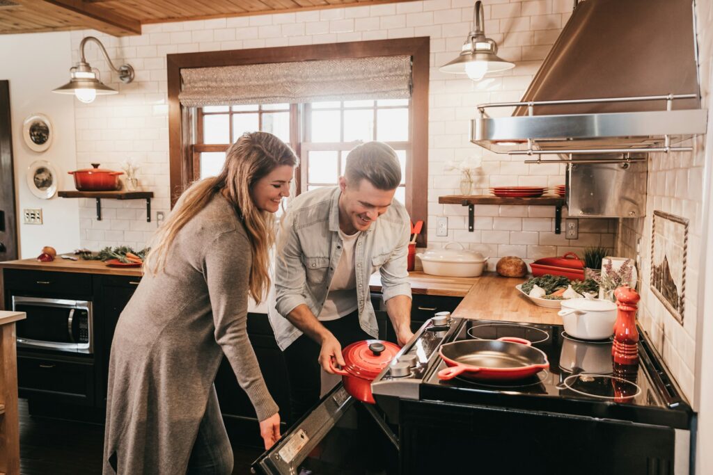 couple cooking together