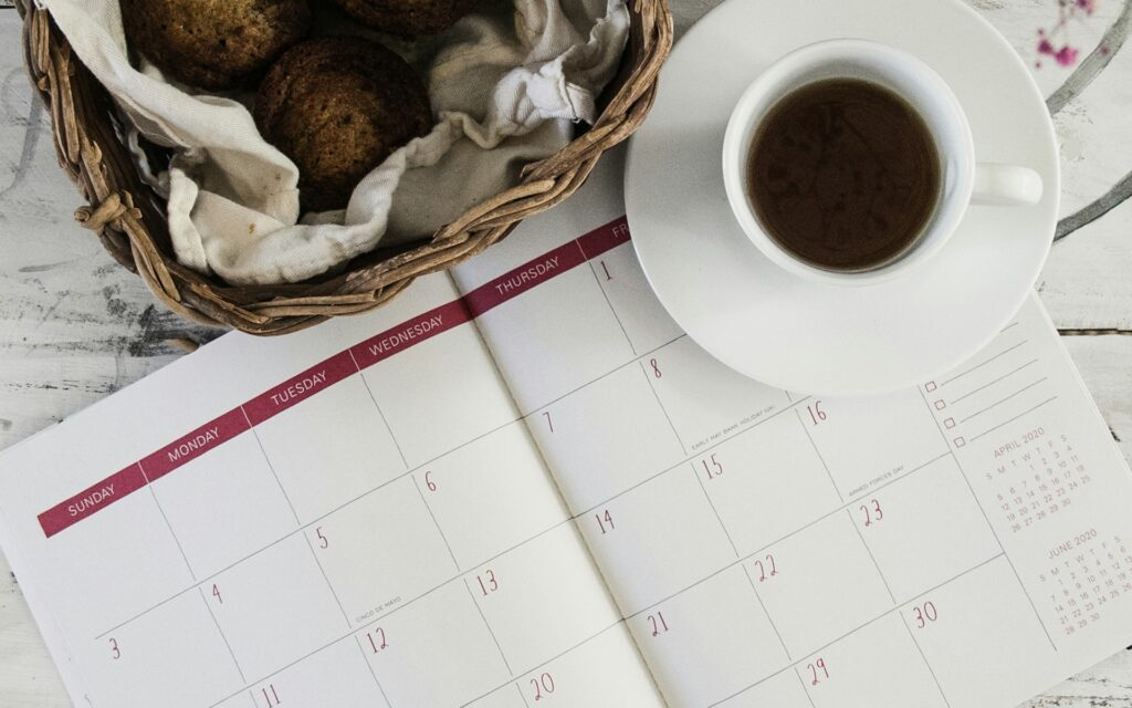 bread, coffee and planner