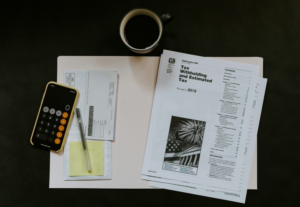 calculator and tax documents