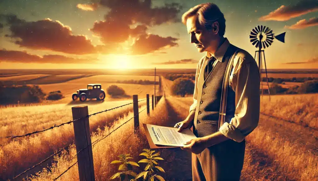 A wide-angle, photo-realistic, cinematic summer vibes image representing the challenges faced by non-custodial parents. The scene shows a parent standing alone, looking contemplative while holding a document, with a distant horizon symbolizing the emotional and legal obstacles faced. The setting is a vast open landscape in Texas, with rolling fields and a warm sun setting in the background, evoking a sense of struggle and determination amidst the challenges of family law.