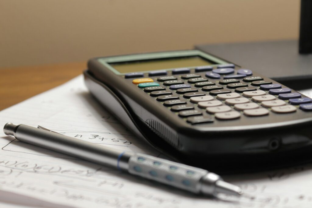 calculator and pen