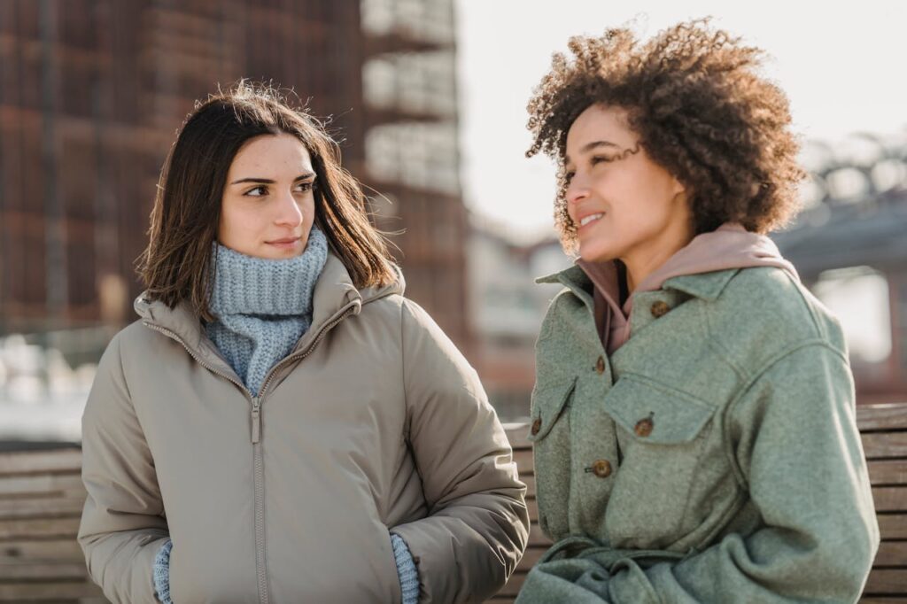 two women talking