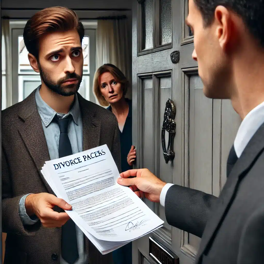 responding spouse is served with divorce papers by a process server