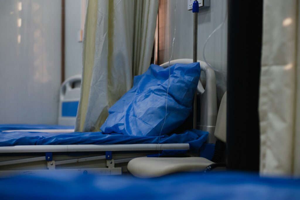 blue hospital bed