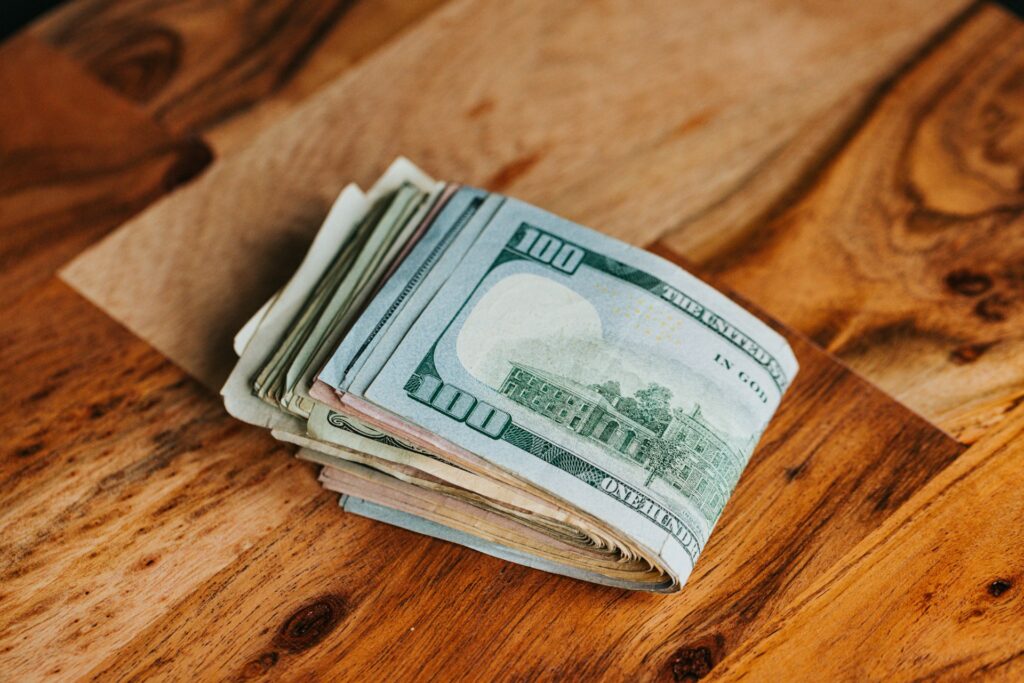 folded dollar bills