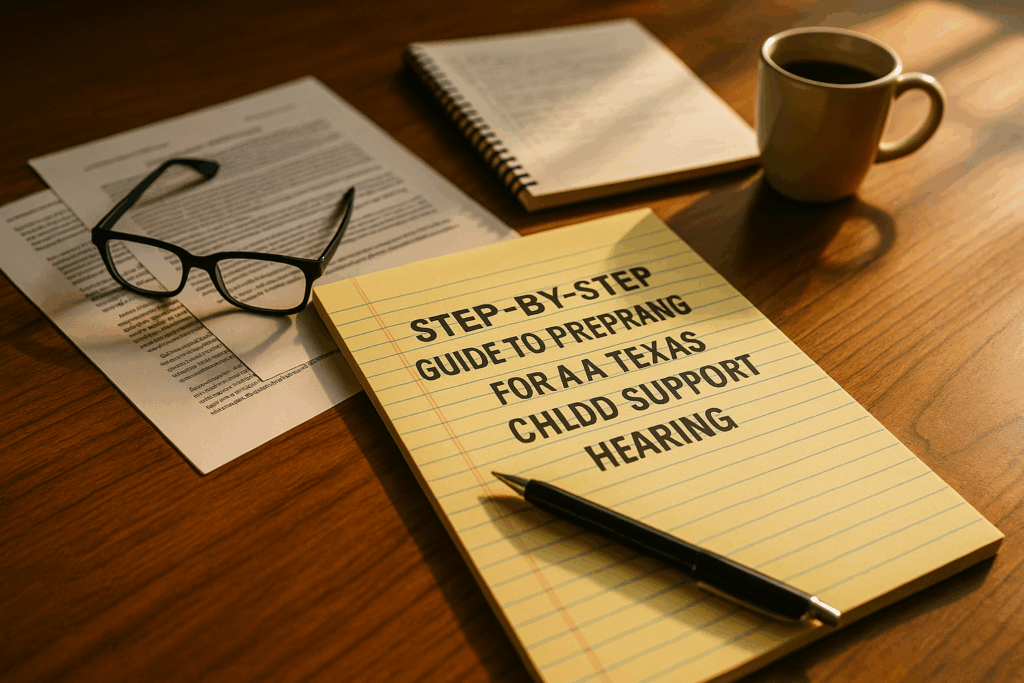 Step-by-step guide to preparing for a Texas child support hearing.