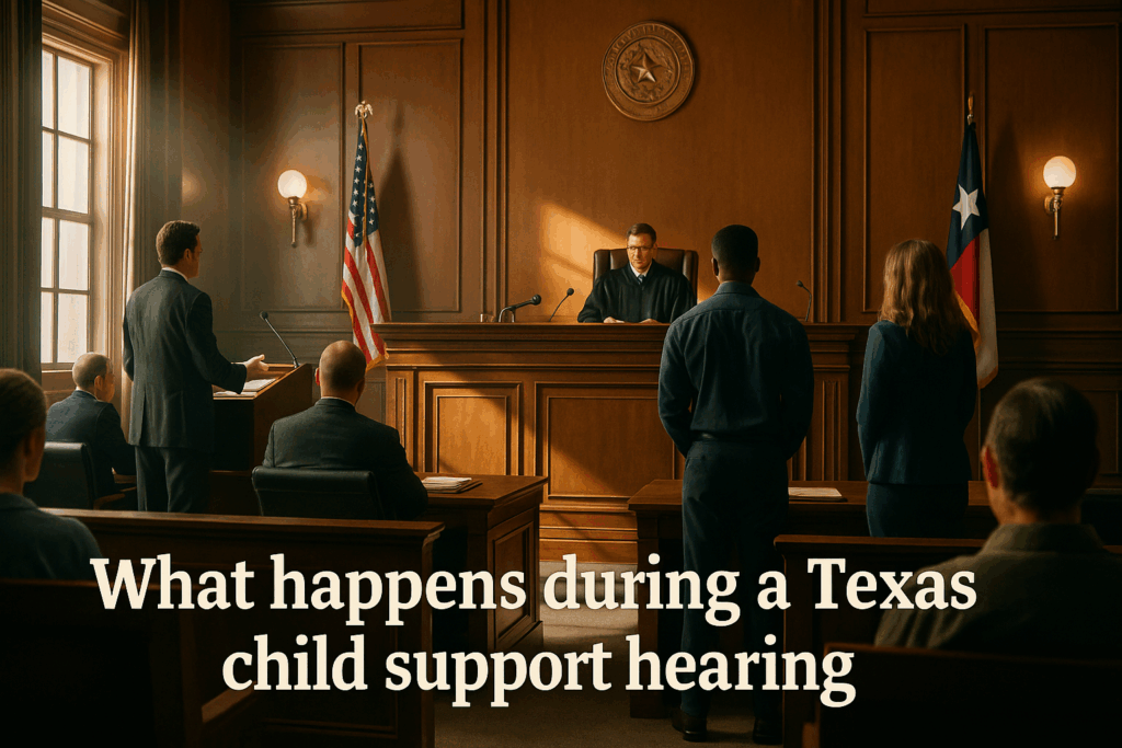 What happens during a Texas child support hearing.