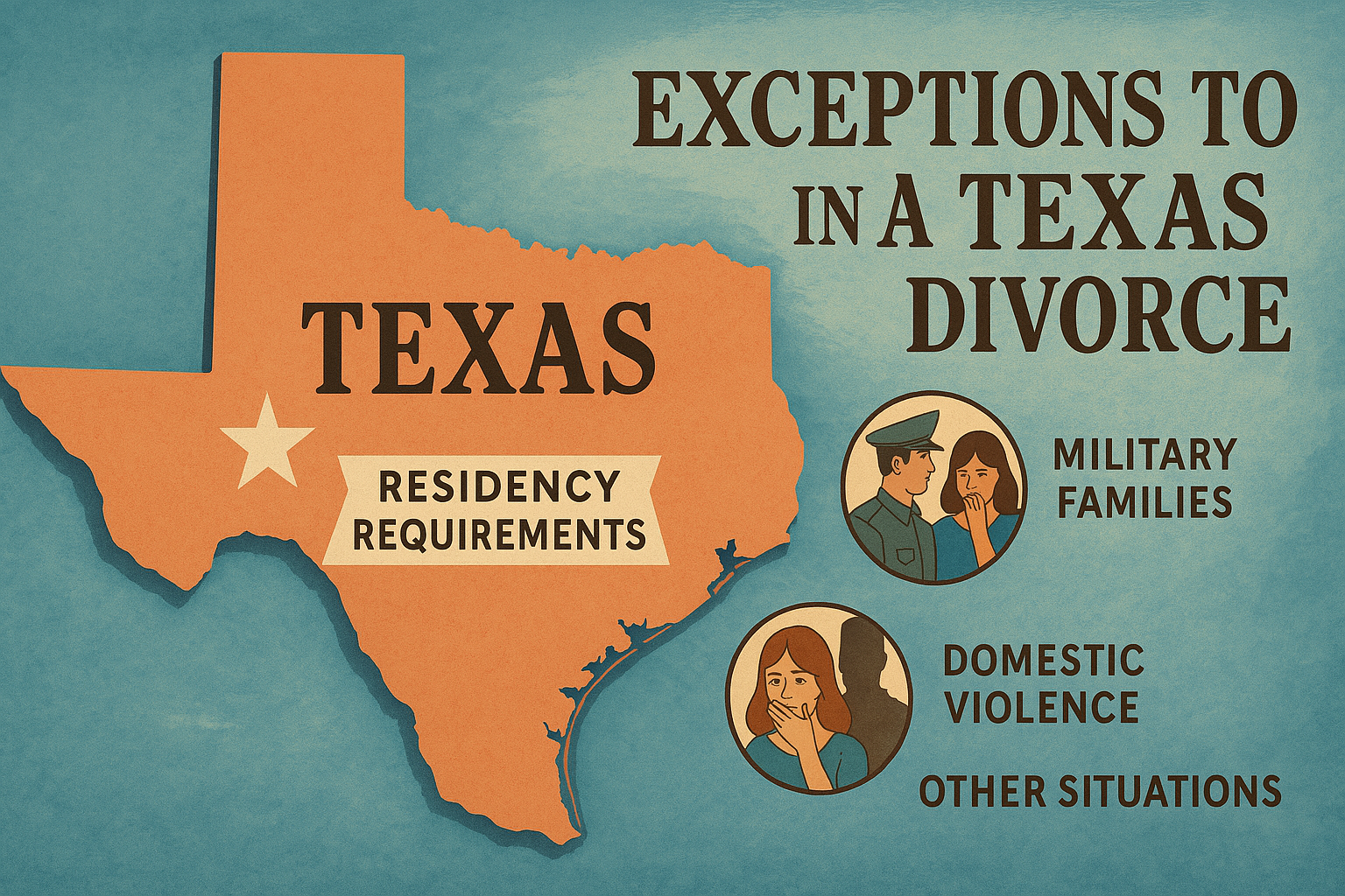 An image depicting exceptions to residency requirements in a Texas divorce.