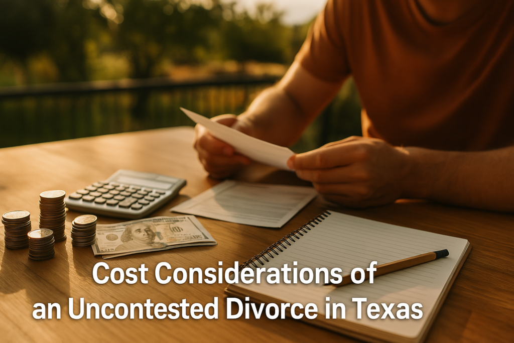 Cost considerations of an uncontested divorce in Texas, depicting financial planning.