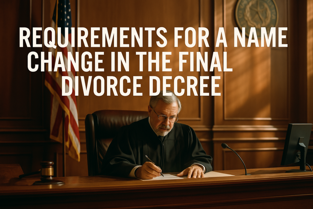 Requirements for a name change in the final divorce decree.