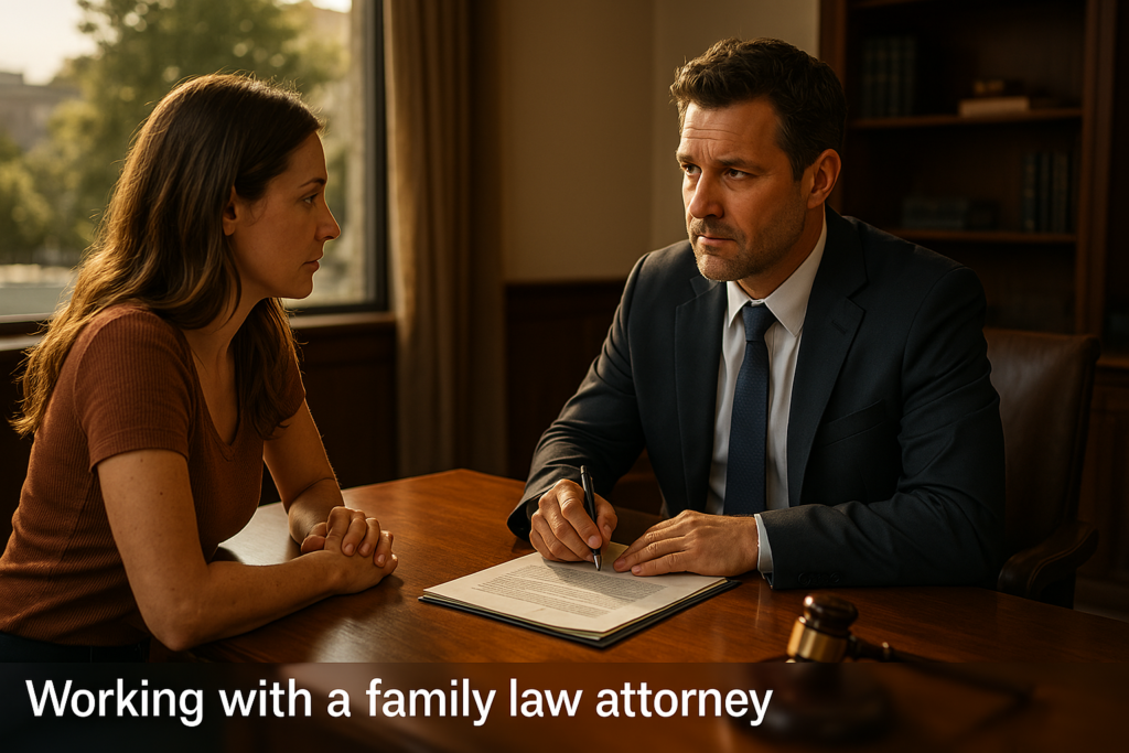 Working with a family law attorney during the divorce process.