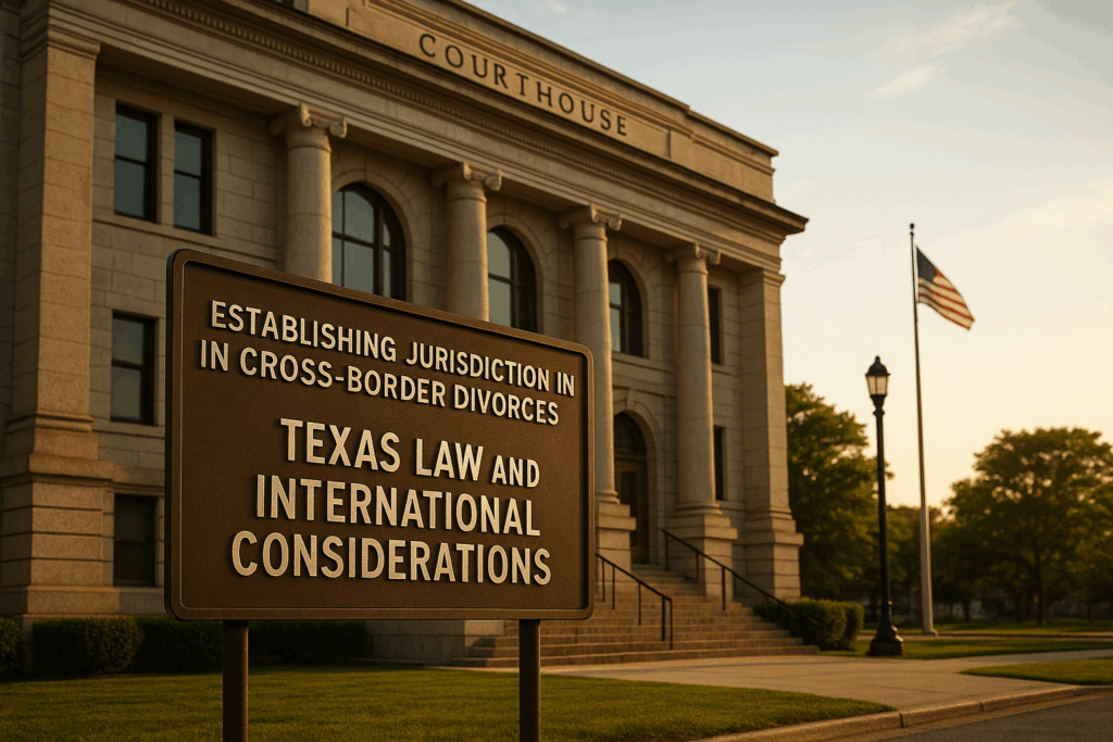 Establishing jurisdiction in cross-border divorces, including Texas law and international considerations.