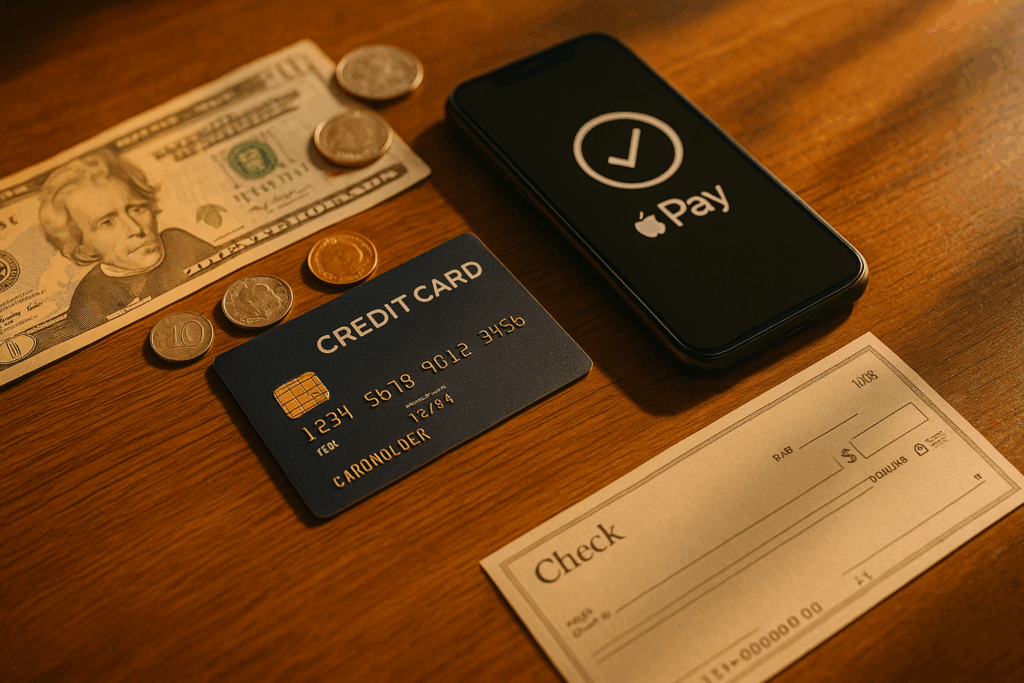 Various payment options for child support, depicted through an array of payment methods.
