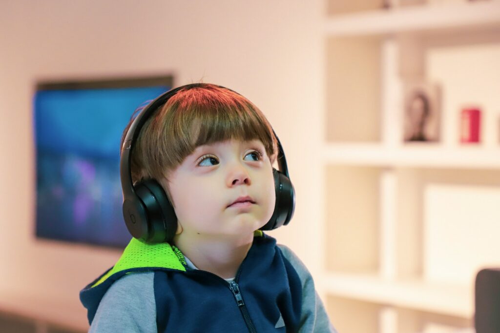 a child using headphones