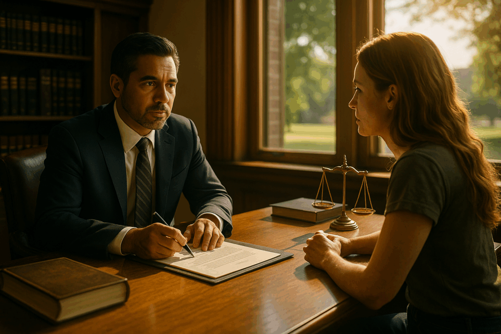 A Kingwood Texas divorce attorney discussing legal matters with a client.