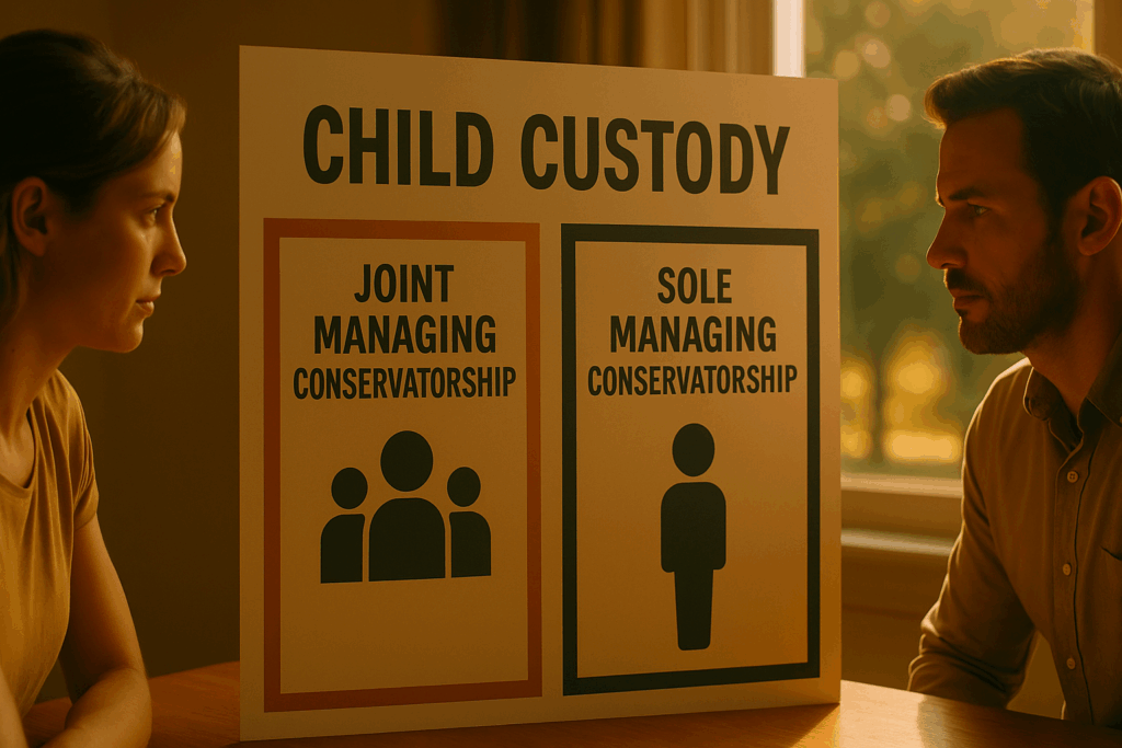 A comparison of joint and sole conservatorship types in child custody cases.