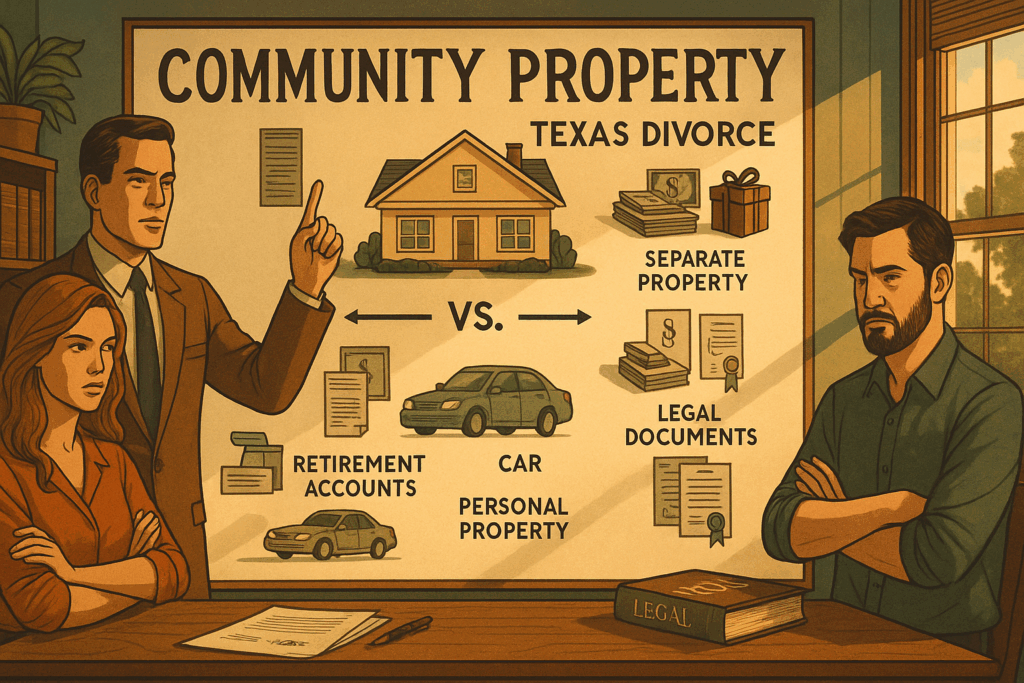 An illustration depicting the complexities of community property laws in Texas divorce. Common Mistakes in Texas Divorce