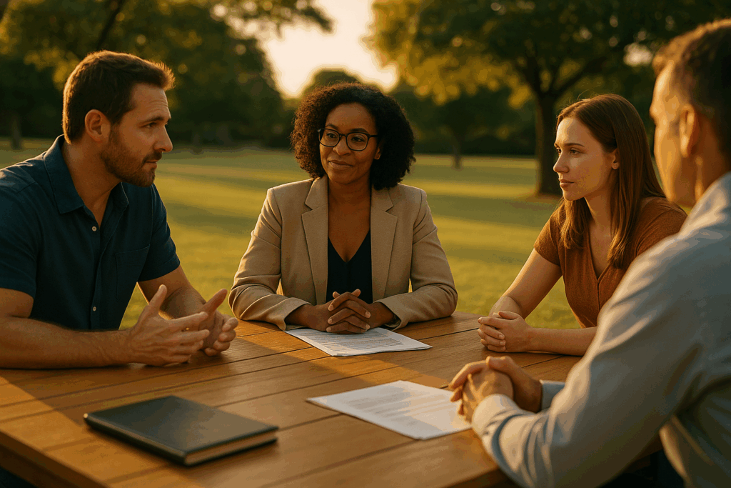 Benefits of choosing mediation over litigation, illustrated with a peaceful negotiation scene.