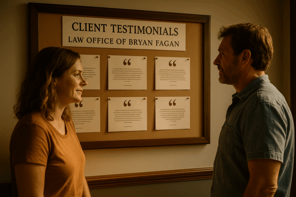 Client testimonials showcasing real-life stories from clients of the Law Office of Bryan Fagan.