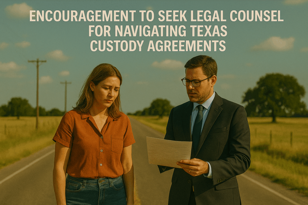 Encouragement to seek legal counsel for navigating Texas custody agreements.