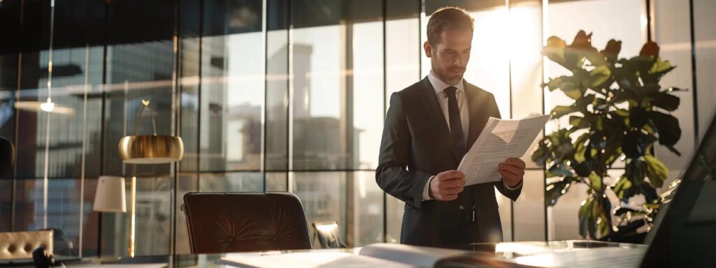 a focused attorney stands confidently in a modern office, reviewing a detailed divorce case file illuminated by bright overhead lighting, emphasizing the critical insights to avoid common pitfalls in texas divorce proceedings.