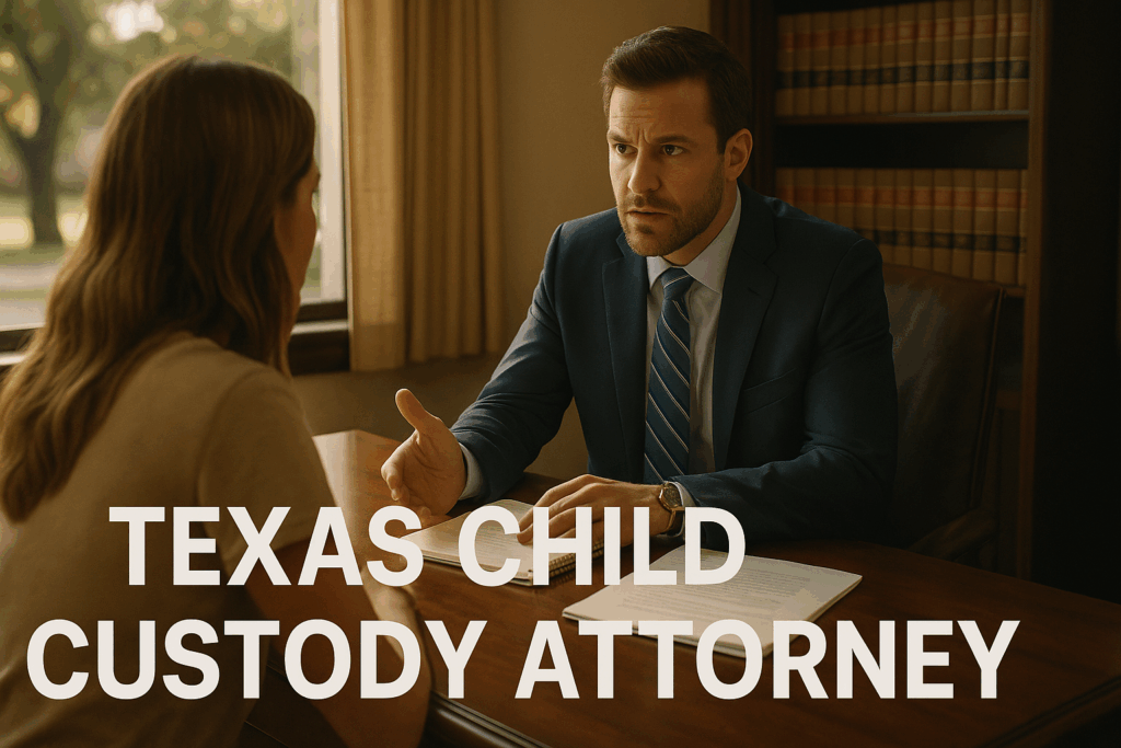 A Texas child custody attorney discussing custody options with a client.