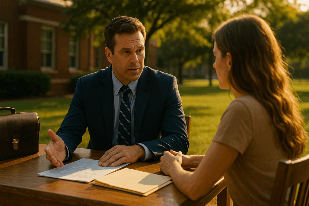 A Texas child custody modification lawyer discussing options with a client.