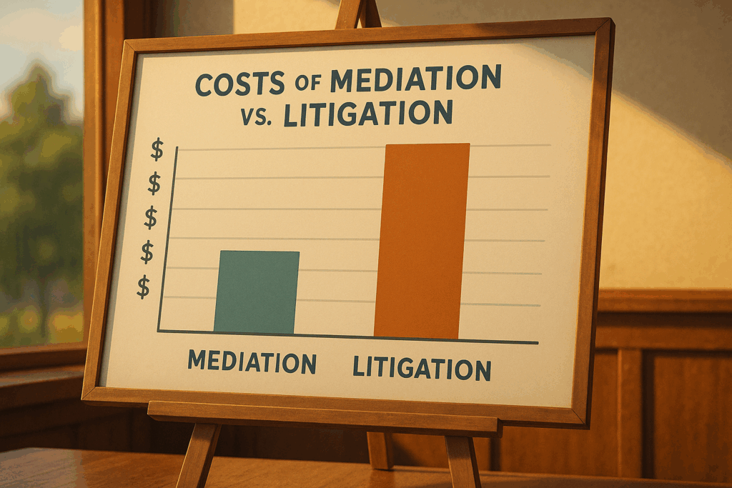 A chart comparing the financial costs of mediation vs litigation in divorce cases.