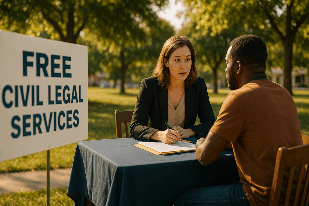 A consultation session for free civil legal services.