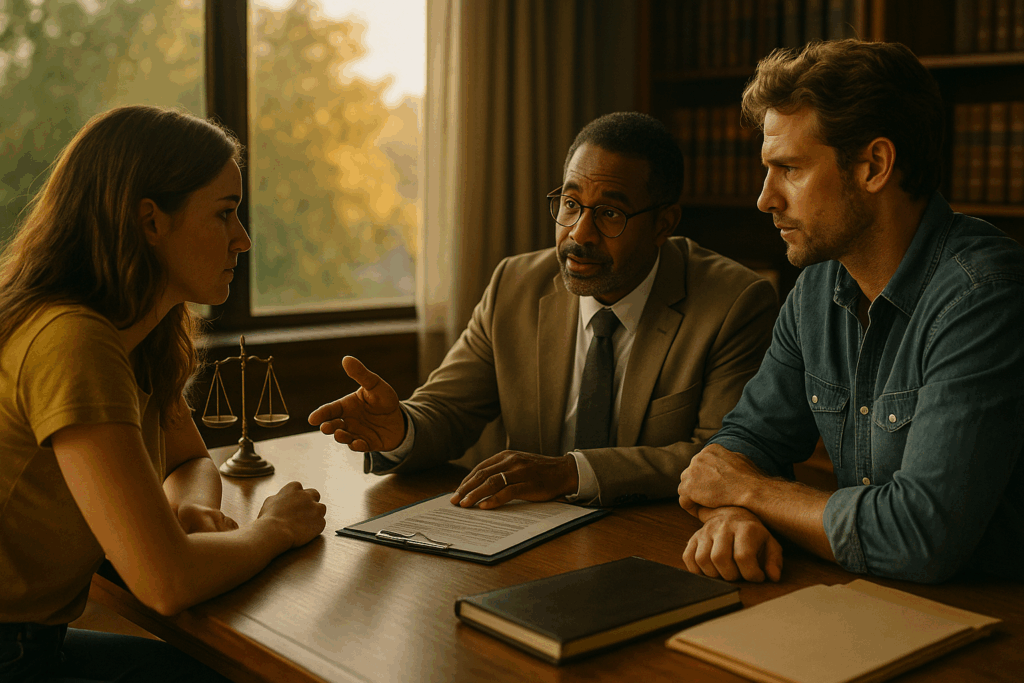 A lawyer explaining child support obligations during a custody modification case.