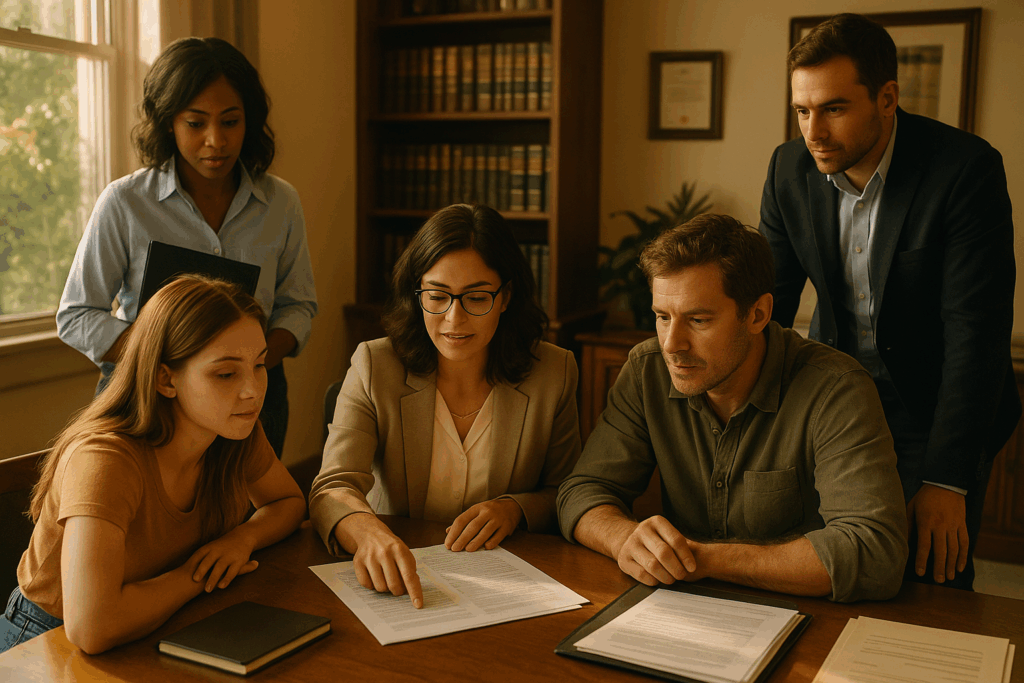 A legal support team assisting clients in family law matters.