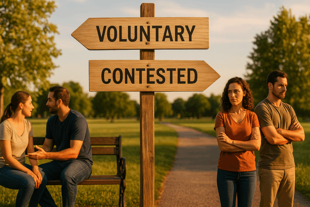 A visual comparison of voluntary vs contested custody modifications.