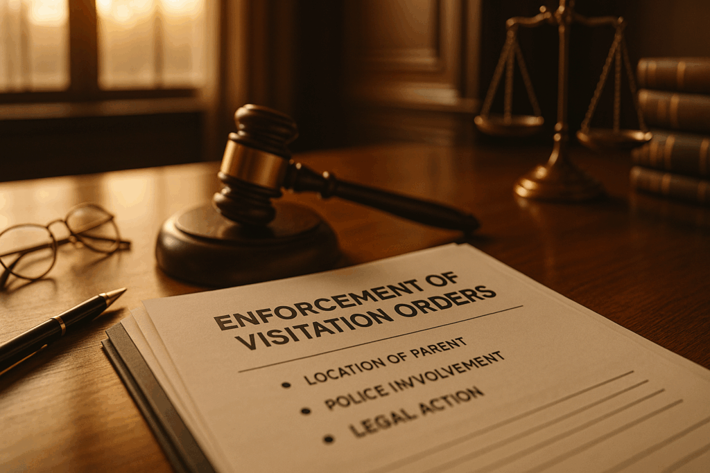 A visual representation of enforcement of visitation orders with a focus on legal documents.