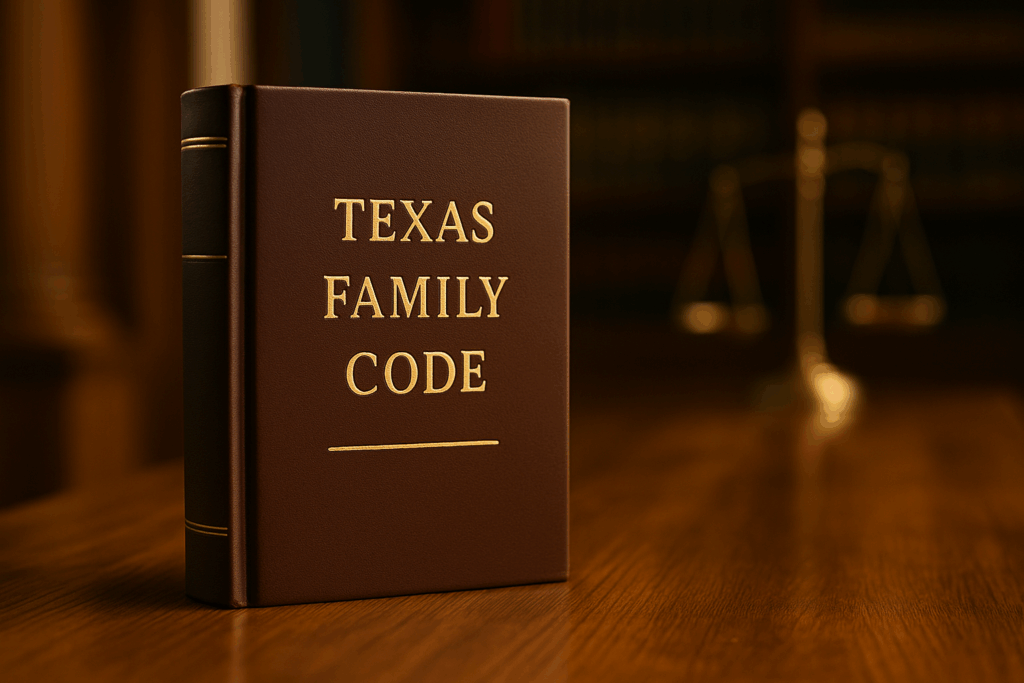 A visual representation of the Texas Family Code book, symbolizing its role in custody enforcement.