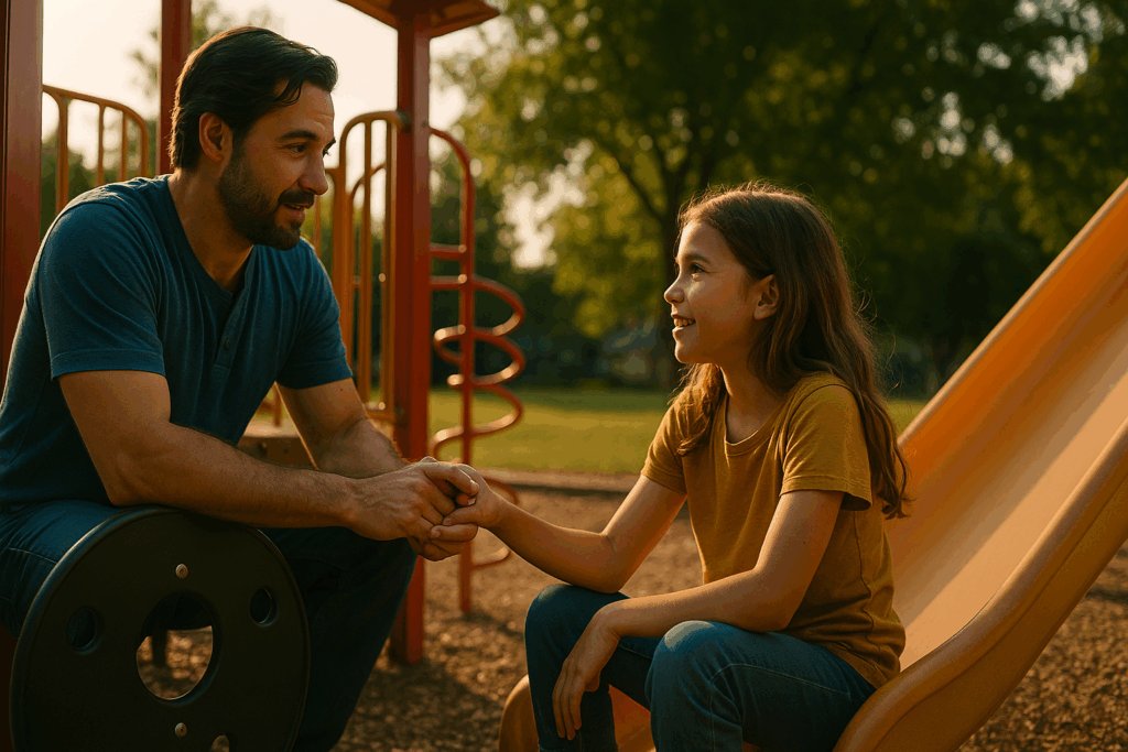 An illustration depicting a non custodial parent engaging with their child, highlighting their rights.