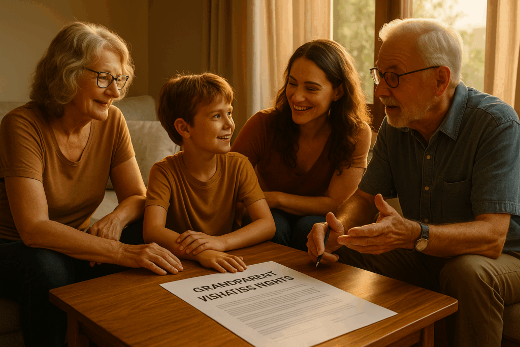 An illustration depicting grandparent visitation rights in a family context.