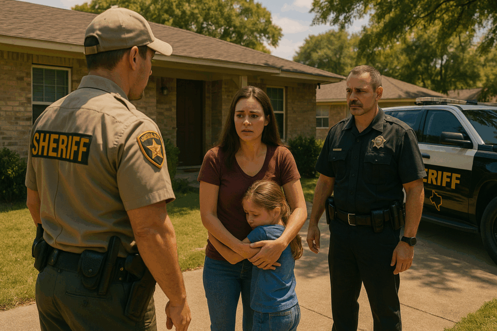 An illustration of a family discussing child custody orders in Texas.