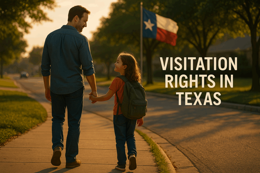 An illustration representing visitation rights in Texas, showcasing a parent and child during a visitation.