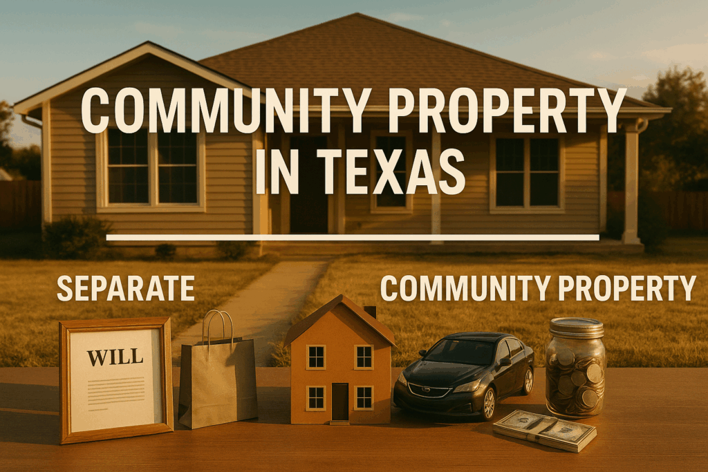 An illustrative representation of community property laws in Texas.