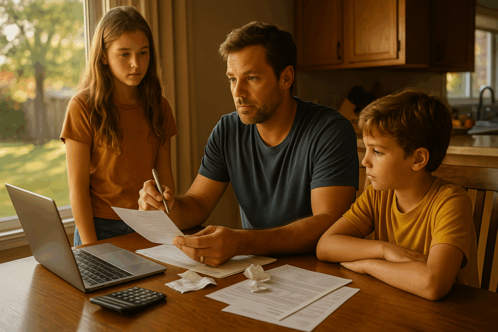 An image depicting financial responsibilities of non custodial parents in a family setting.