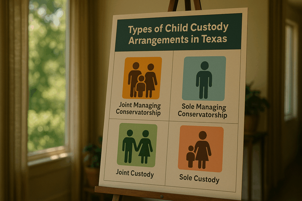 An infographic illustrating different types of child custody arrangements in Texas.