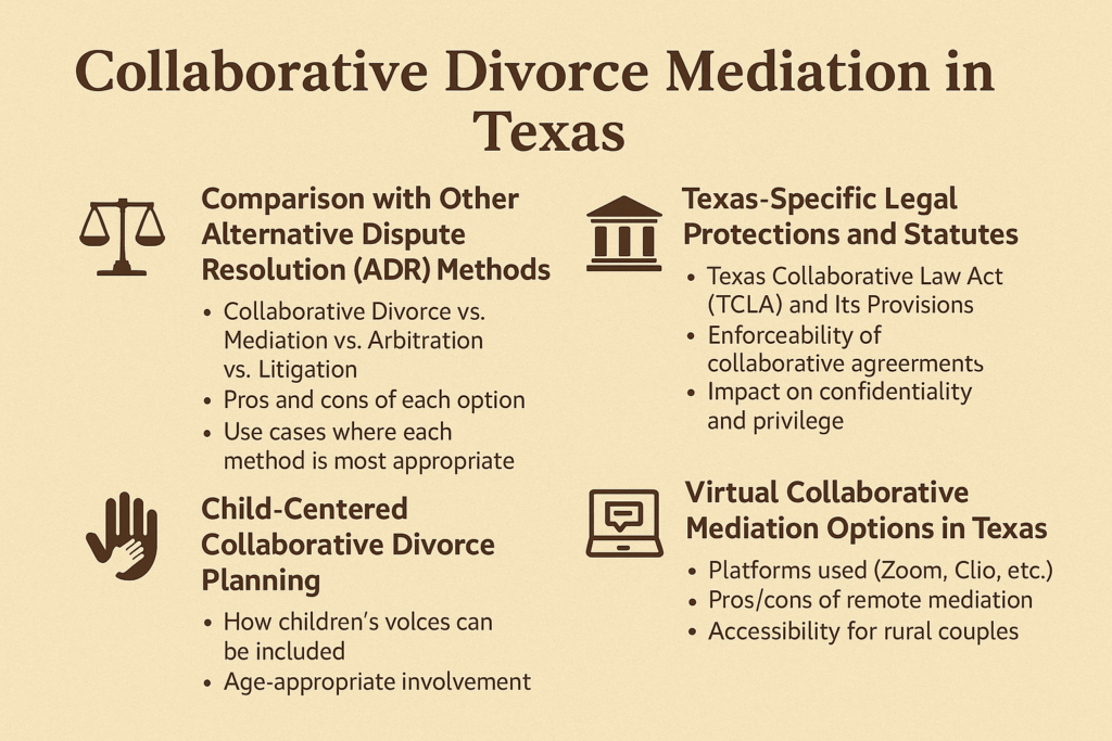 An overview of collaborative divorce mediation in Texas, highlighting key aspects.