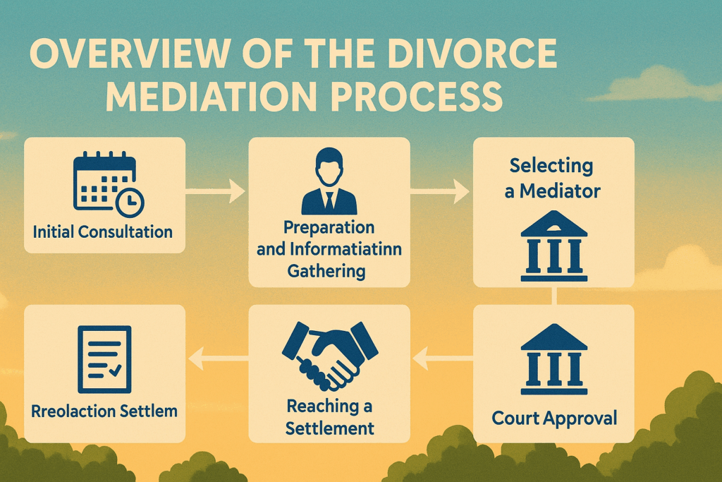 An overview of the divorce mediation process, highlighting its key components.