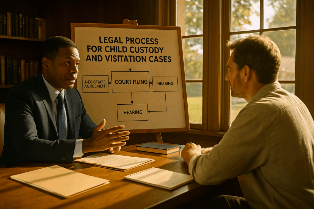 An overview of the legal process for child custody and visitation cases.