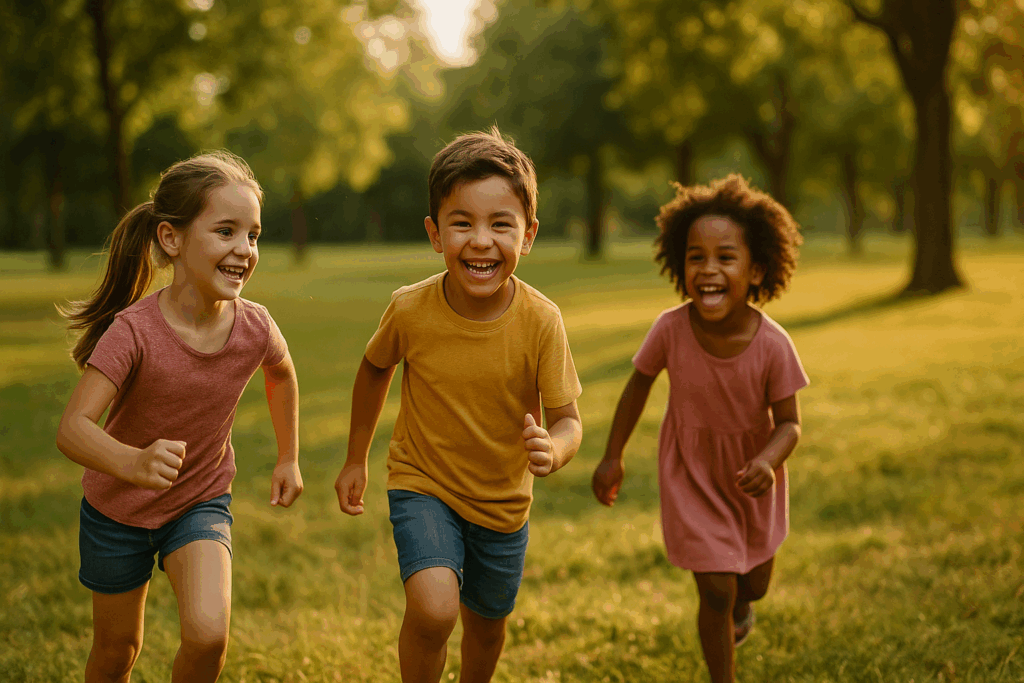 Children playing happily, representing the importance of enforcement for their well-being.