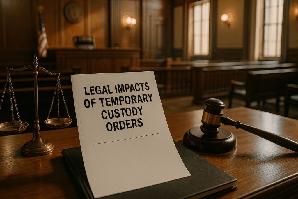 Legal impacts of temporary custody orders, featuring courtroom elements.