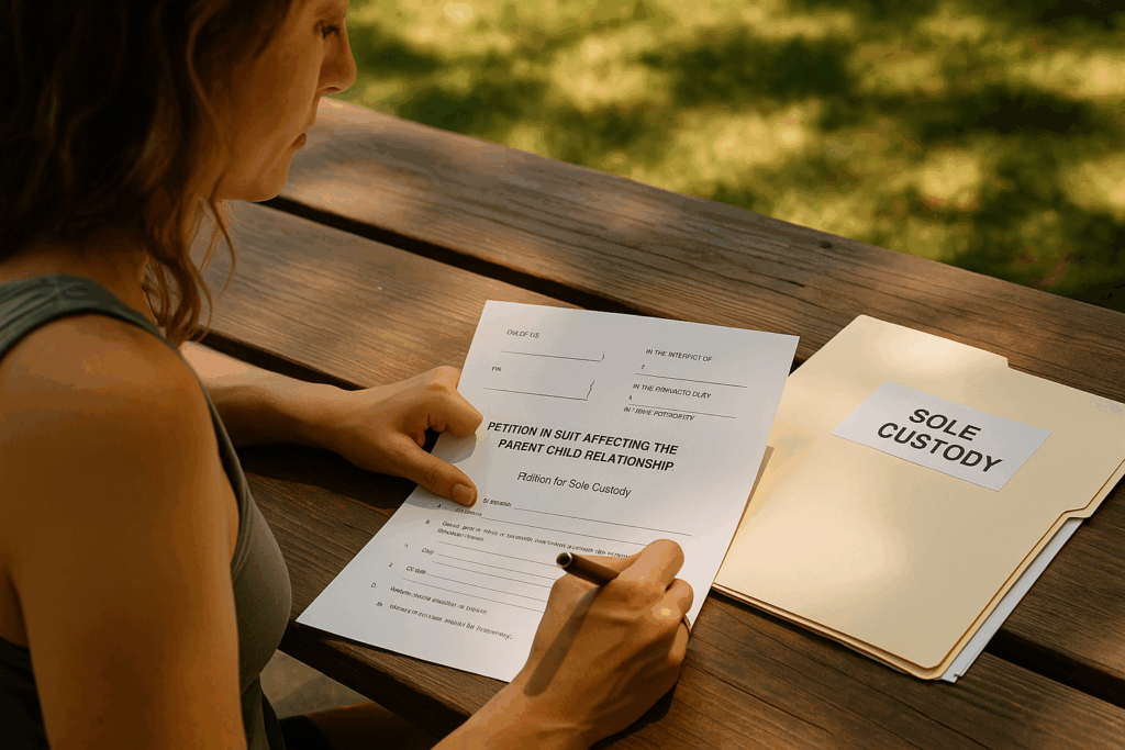 The process of filing for sole custody in Texas, including legal documentation.