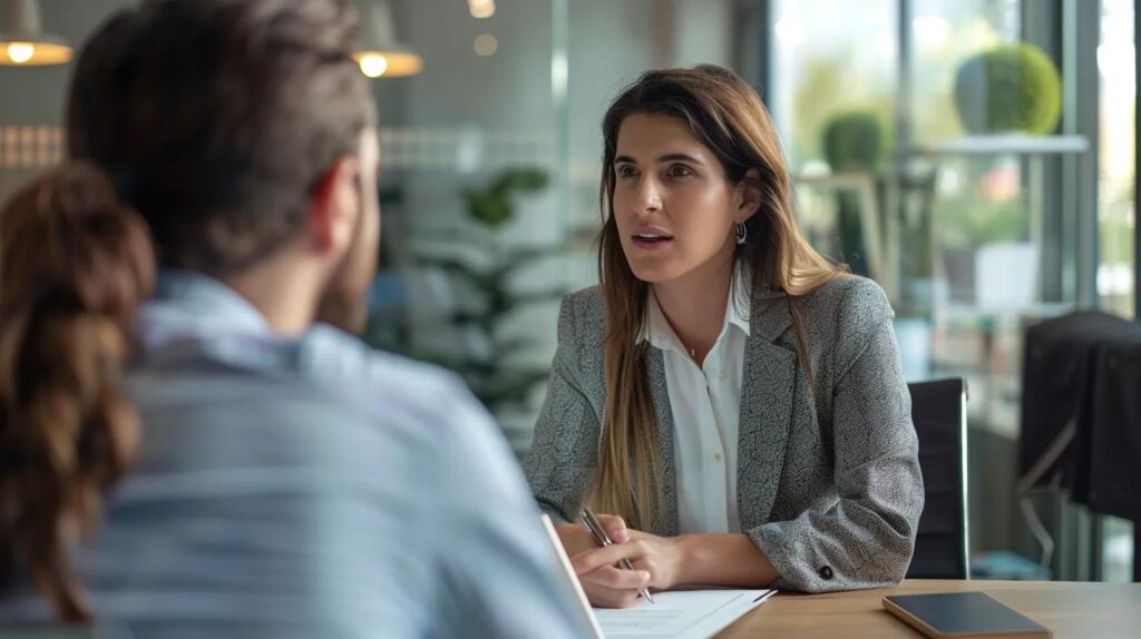 divorce attorney meeting with a client